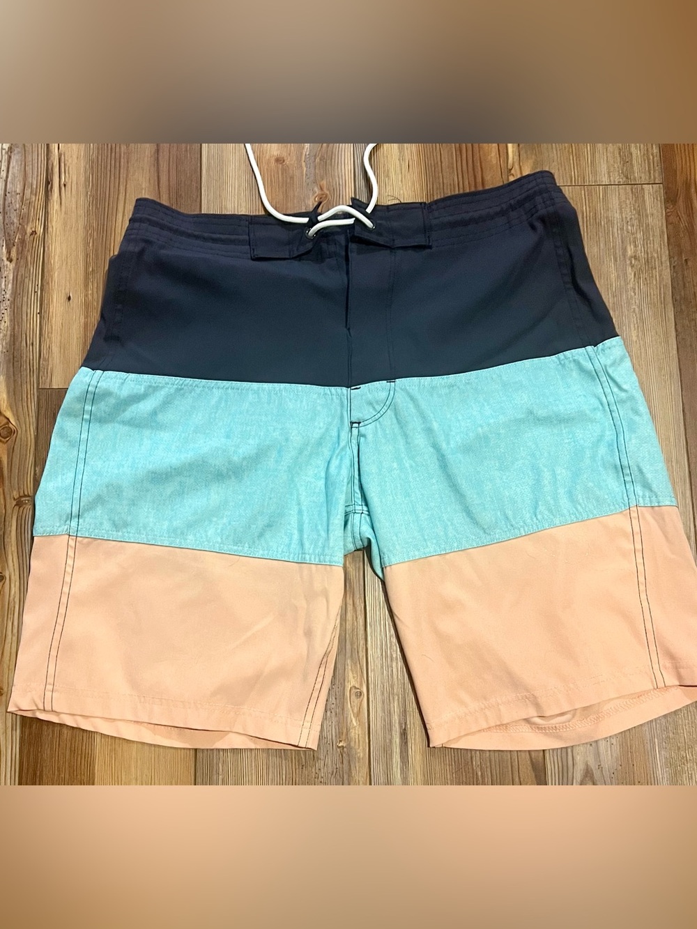 Old Navy Men's Navy, Aqua & Peach Colorblock Swim Board Shorts